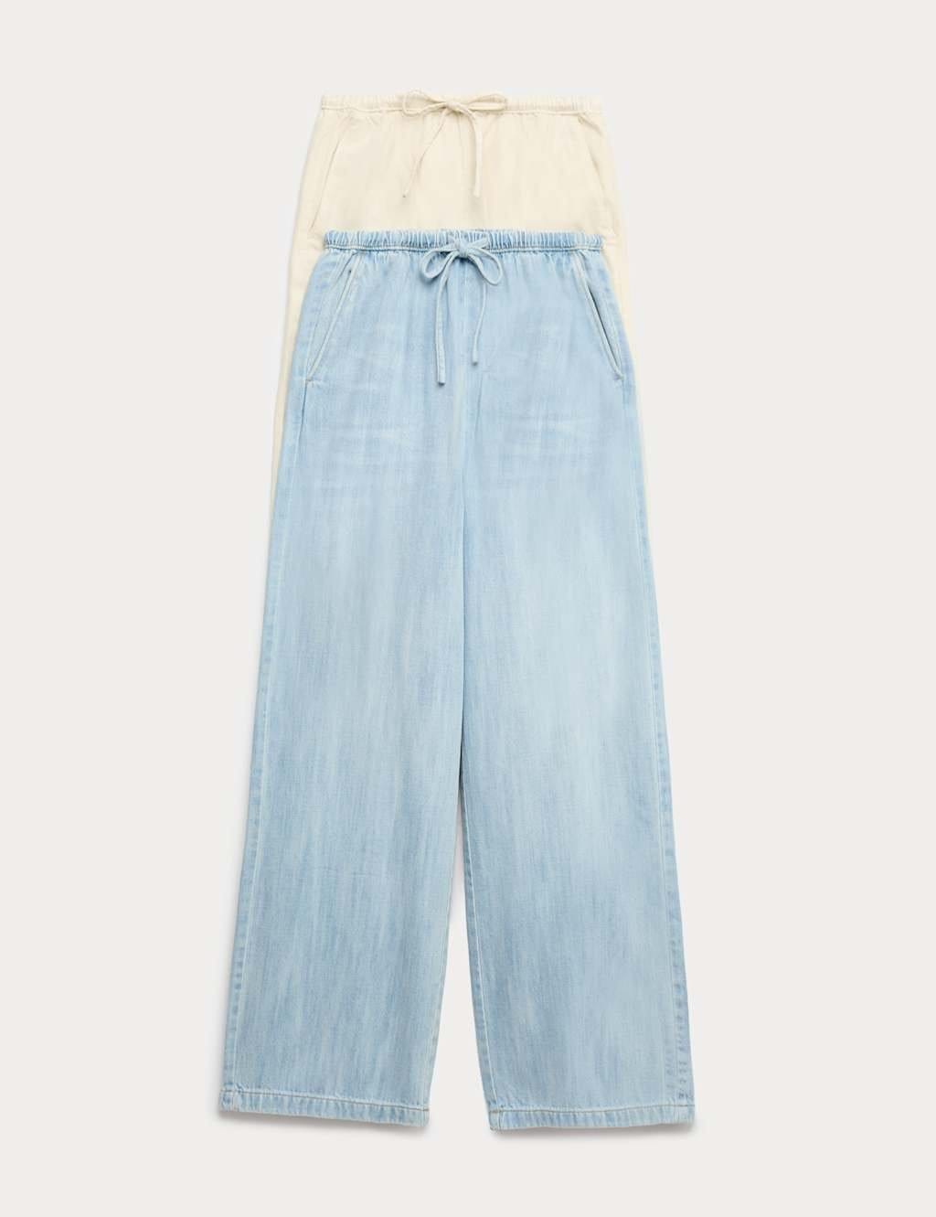 Marks & Spencer M&S 2 Pack Denim Pull On Wide Leg Jeans Light Indigo Mix - 1