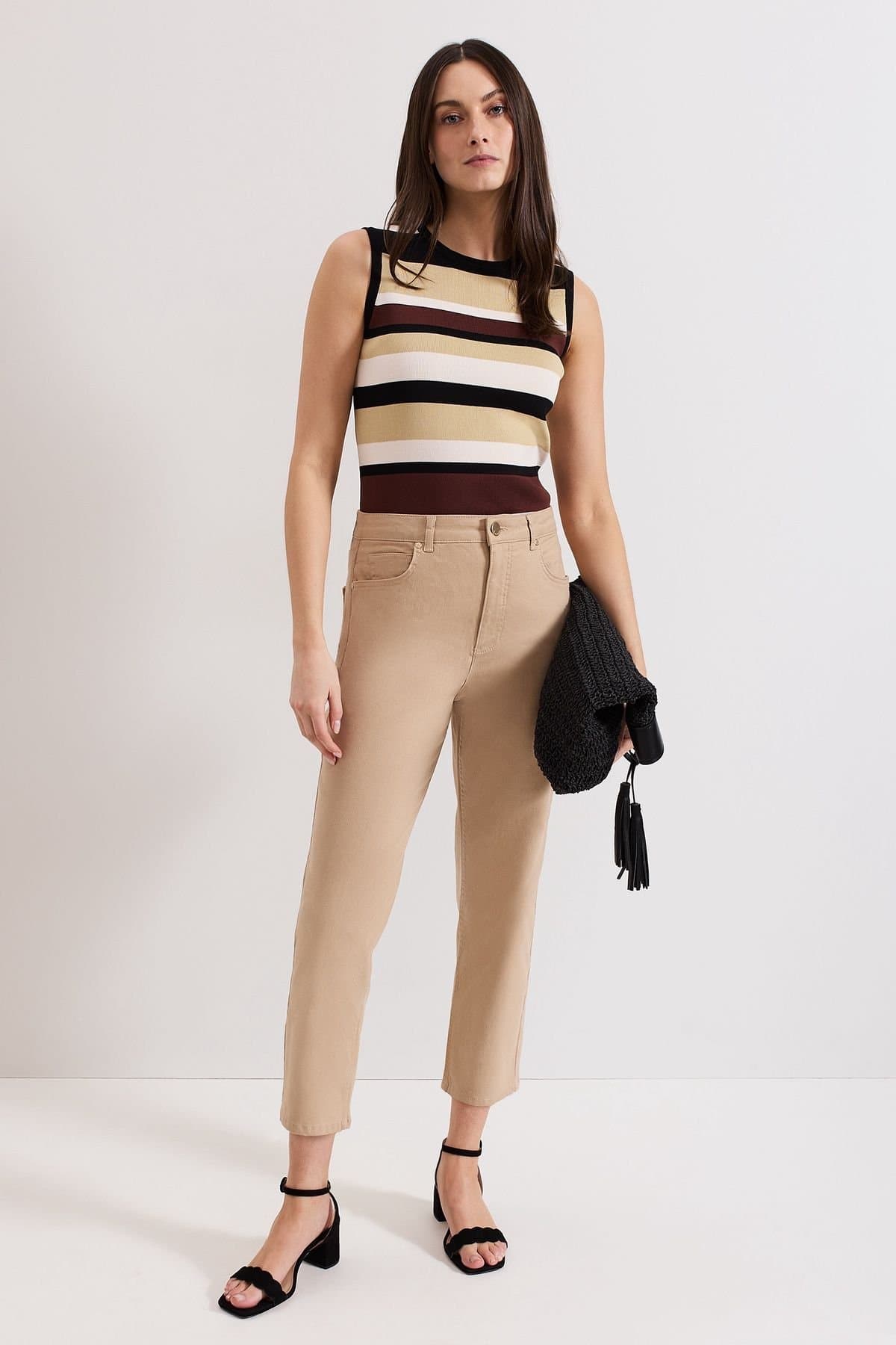 Phase Eight Phase Eight Light Tan Cropped Straight Leg Jean