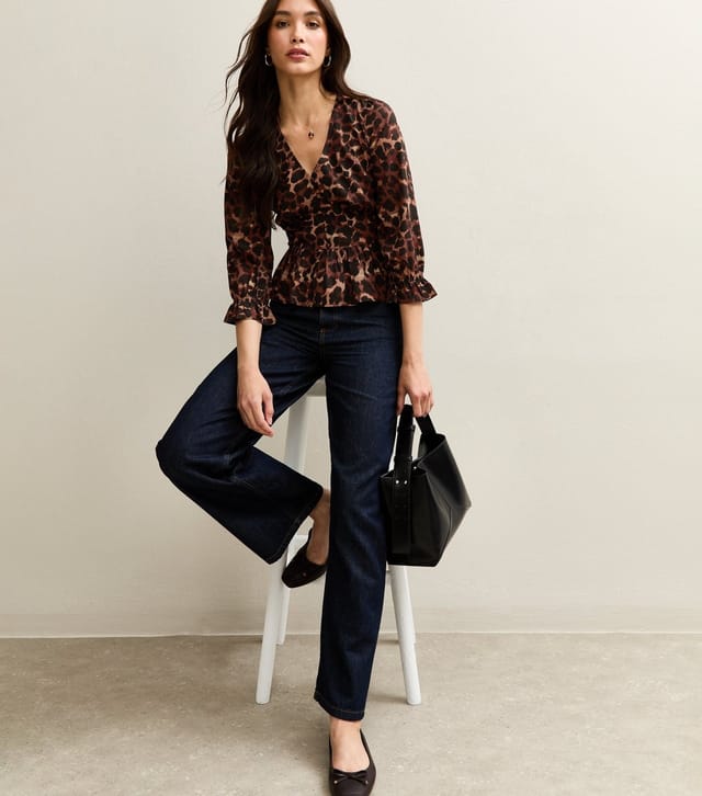 New Look Women's Brown Animal Print Cropped Sleeve Top New Look - 3