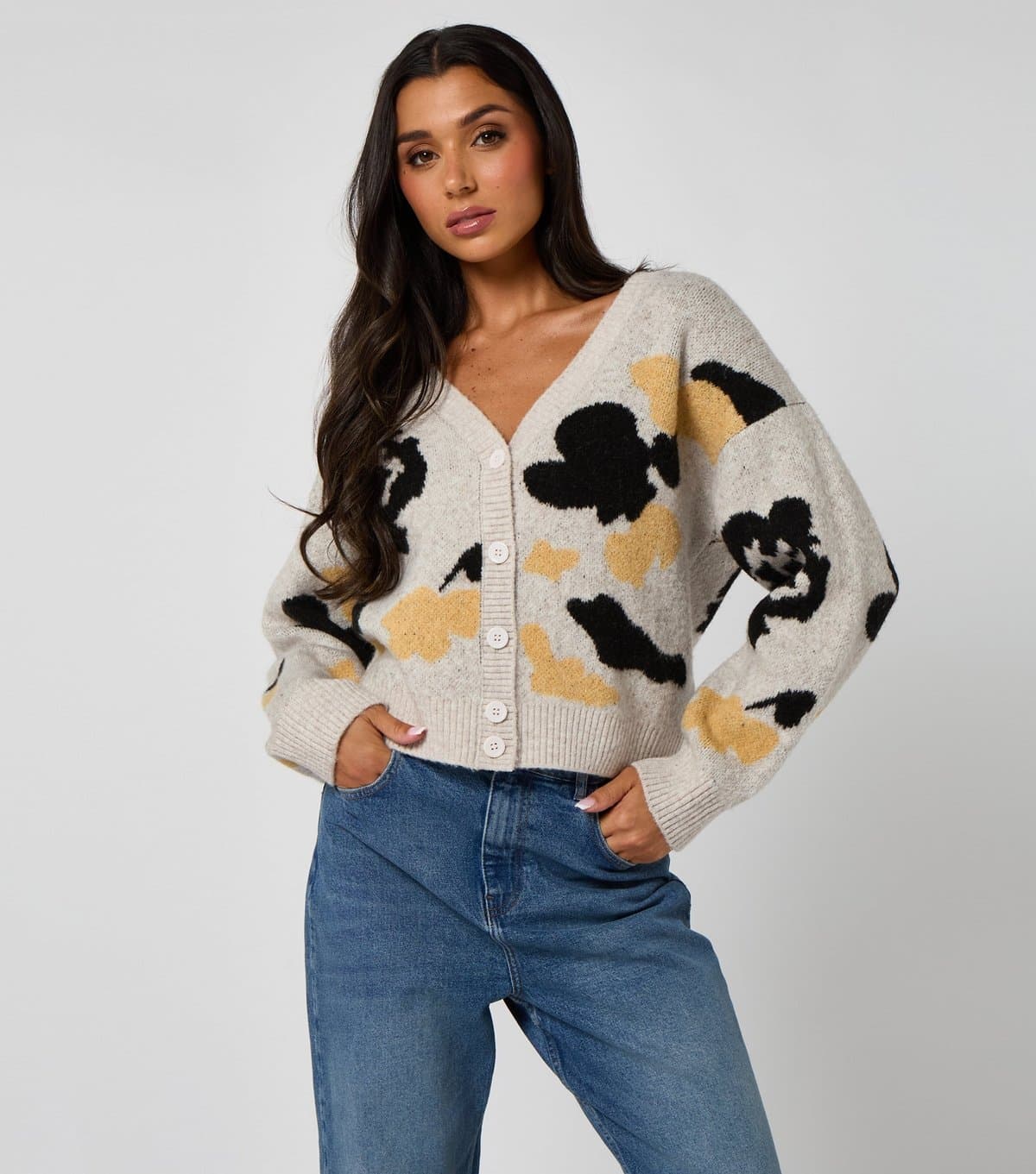 Urban Bliss Women's Mid Grey Abstract Pattern Cardigan Urban Bliss New Look