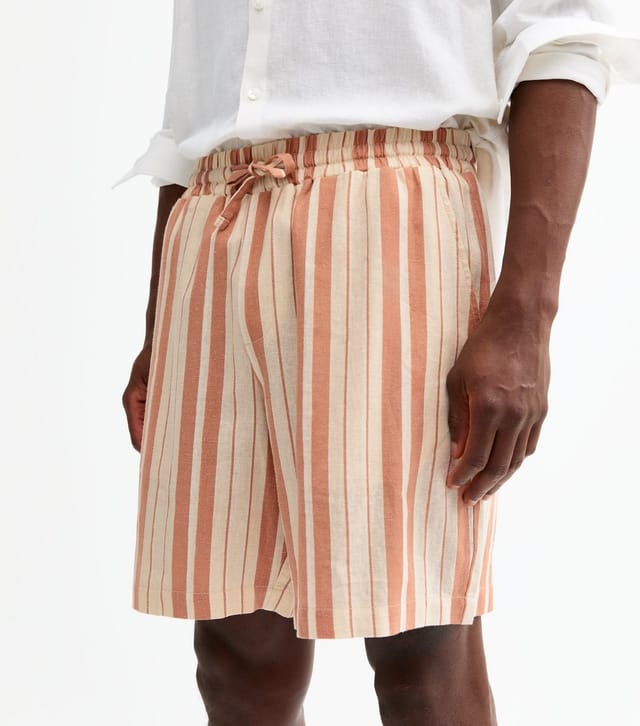 New Look Men's Rust/Stone Regular Linen Blend Striped Shorts New Look - 2