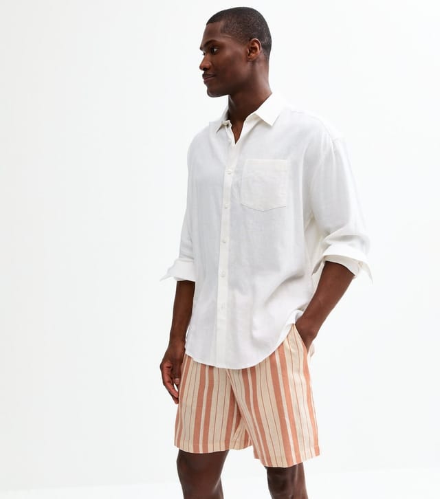 New Look Men's Rust/Stone Regular Linen Blend Striped Shorts New Look - 3