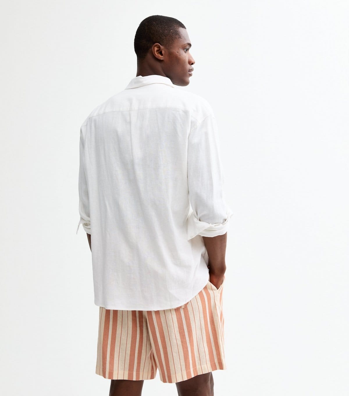 New Look Men's Rust/Stone Regular Linen Blend Striped Shorts New Look - 4
