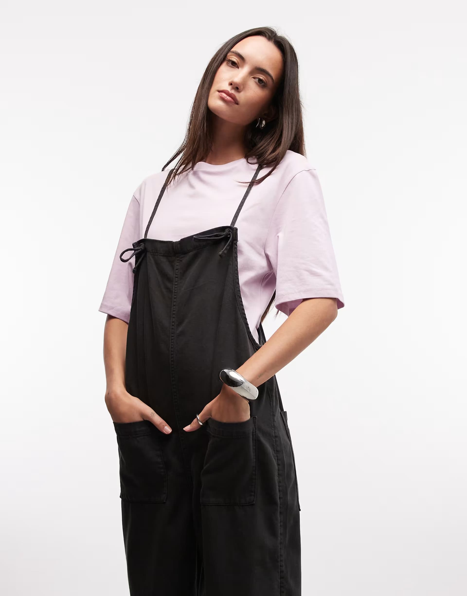 ASOS Monki cotton twill adjustable wide leg jumpsuit in black wash