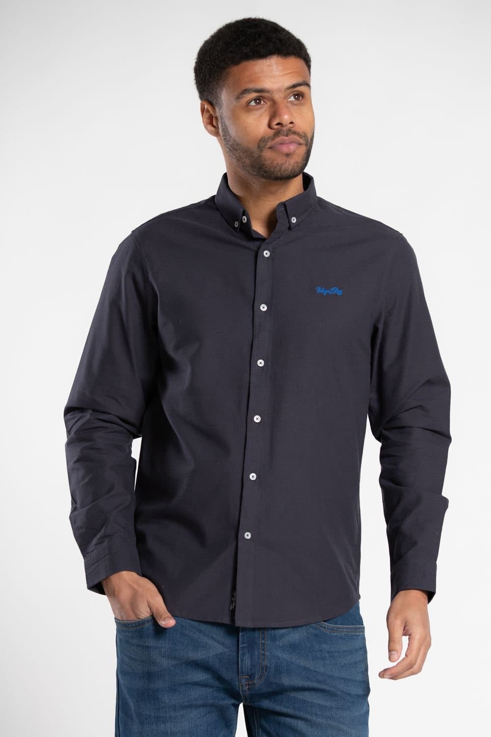 Tokyo Laundry Tokyo Laundry Men's Cotton Oxford Long-Sleeve Shirt in Navy