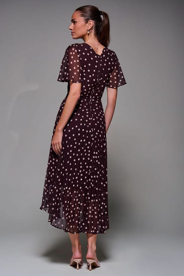 Jolie Moi Jolie Moi Women's Chiffon Frill Sleeved Maxi Dress in Burgundy - 2