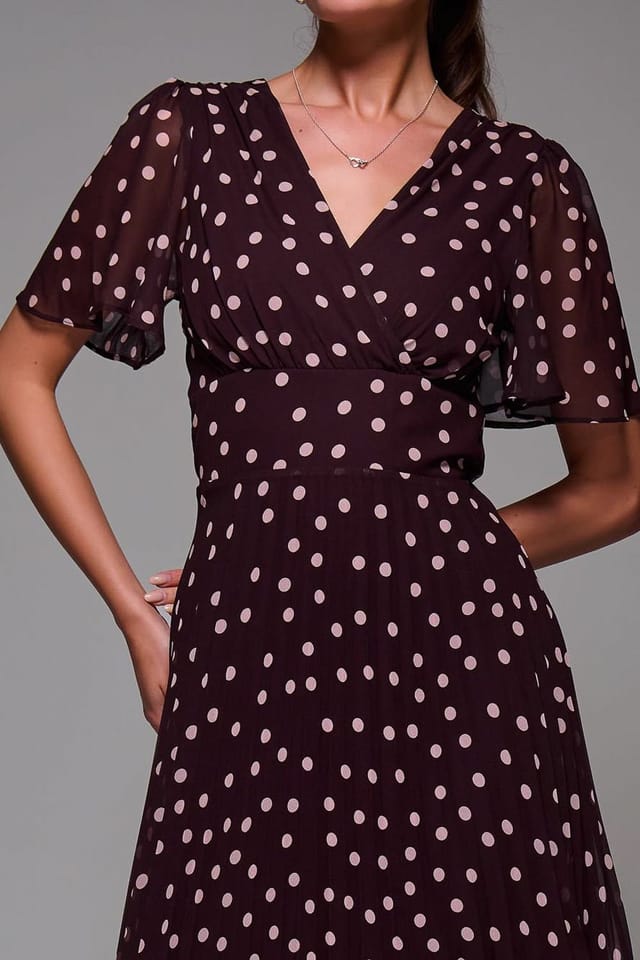 Jolie Moi Jolie Moi Women's Chiffon Frill Sleeved Maxi Dress in Burgundy - 3