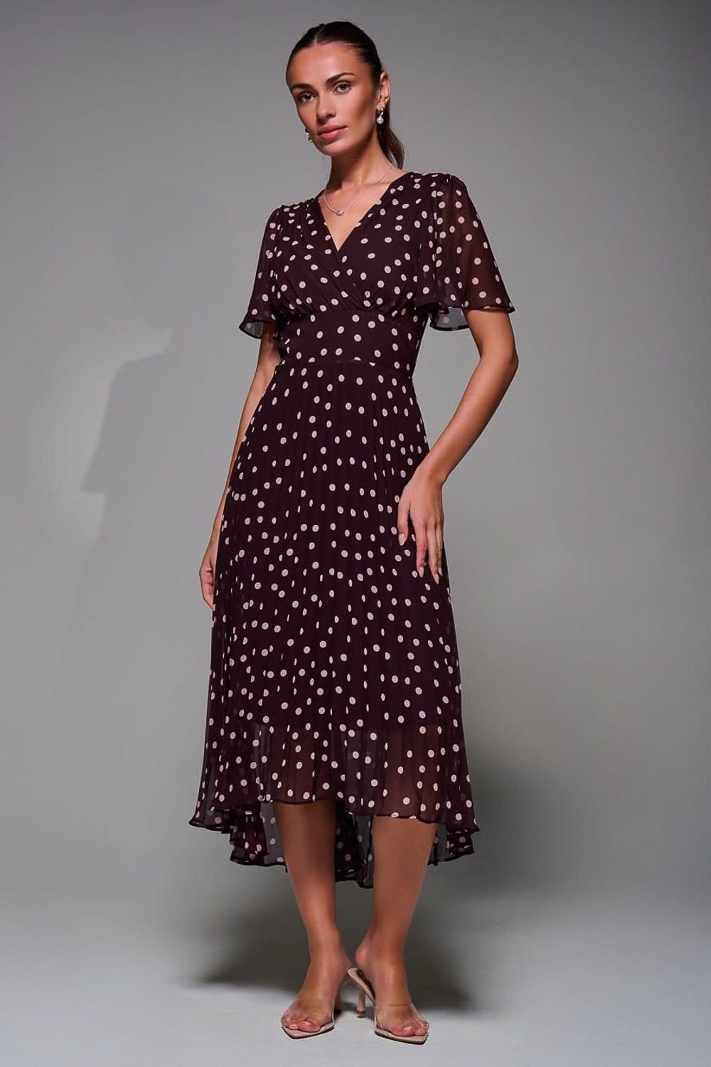 Jolie Moi Jolie Moi Women's Chiffon Frill Sleeved Maxi Dress in Burgundy - 4