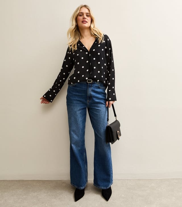 New Look Women's Black Polka Dot Open Collar Shirt New Look - 3