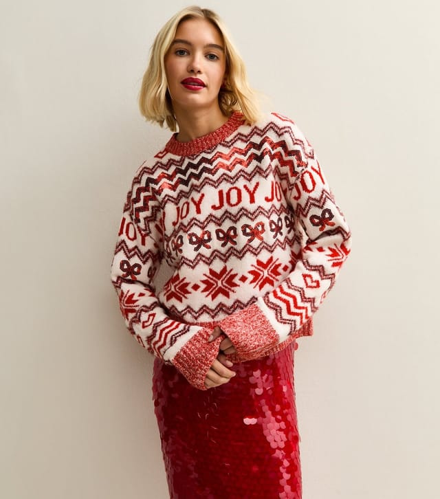 New Look Women's Red Joy Zig Zag Crew Neck Christmas Jumper New Look - 2