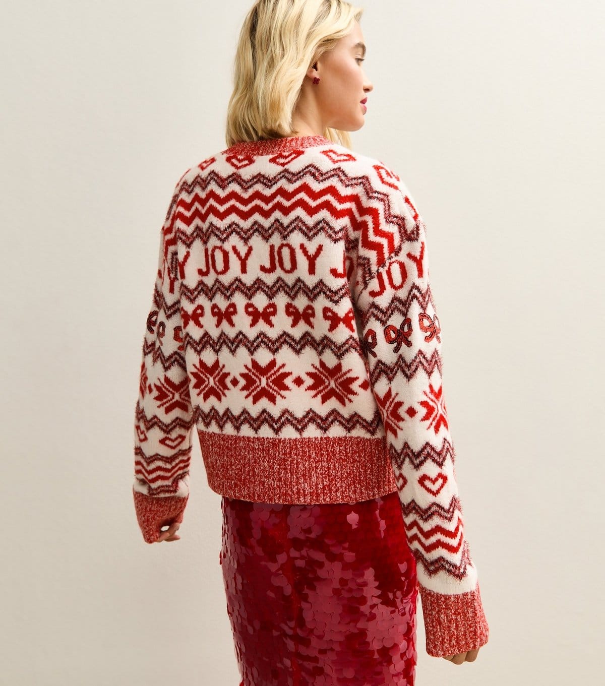 New Look Women's Red Joy Zig Zag Crew Neck Christmas Jumper New Look - 4
