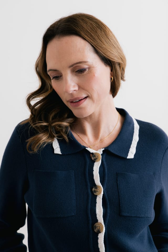 Lily & Me Lily & Me Women's Piper Knitted Jacket Taupe in Blue - 2