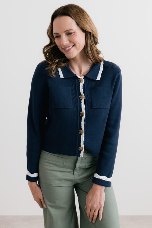 Lily & Me Lily & Me Women's Piper Knitted Jacket Taupe in Blue - 3