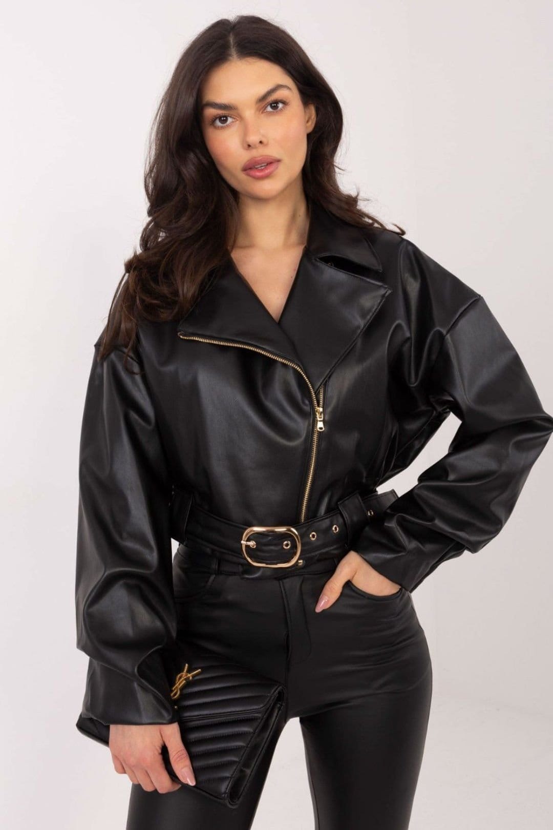 Love Lace Love Lace Women's Short Ruched Sleeve Belt Jacket in Black - 4