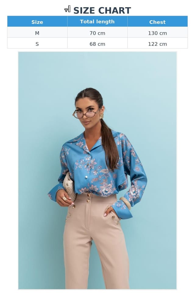 Love Lace Love Lace Women's Satin Long Sleeve Shirt MADDIE Indigo Floral in Blue - 2