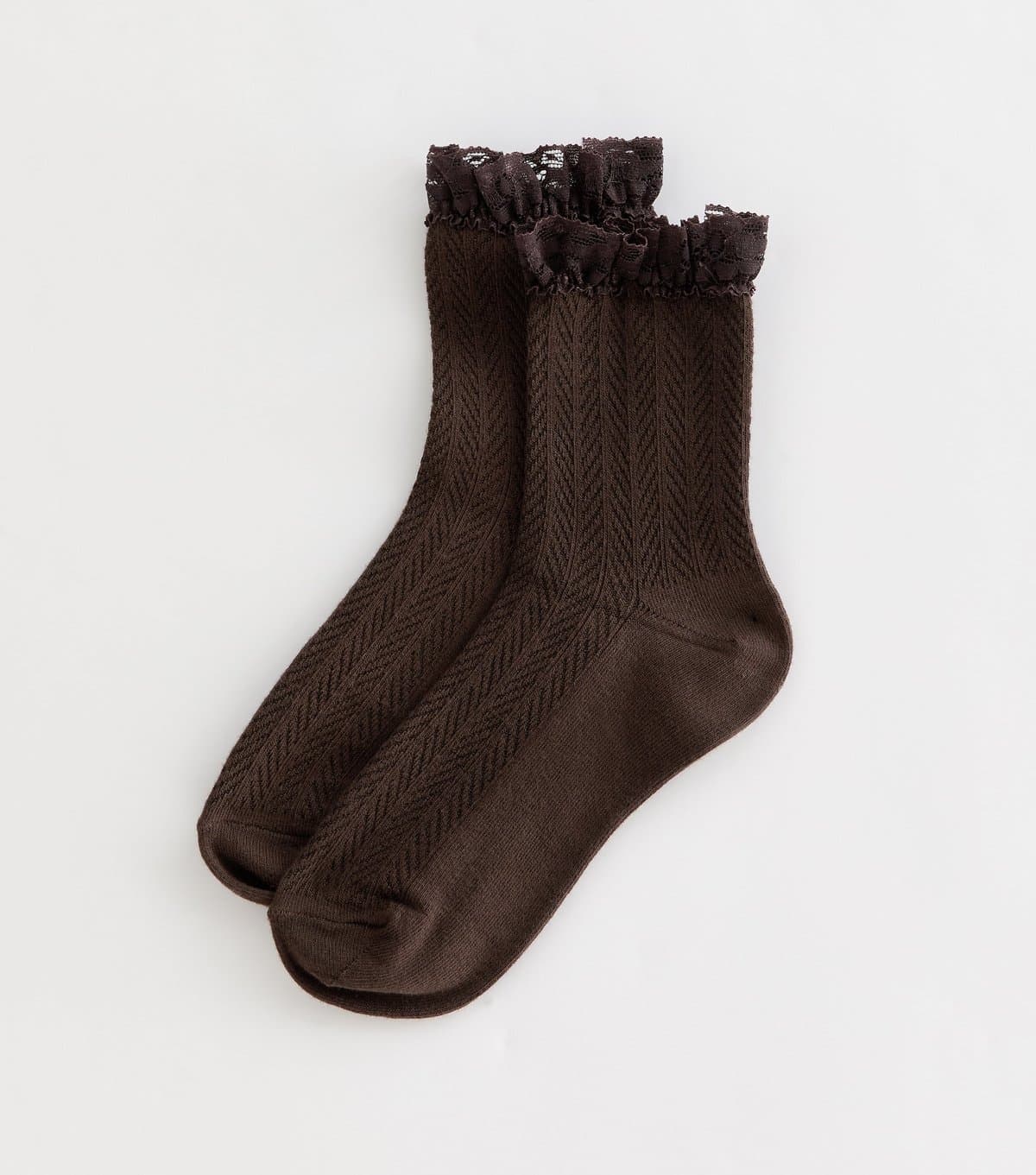 New Look New Look Dark Brown Frilly Lace Ankle Socks