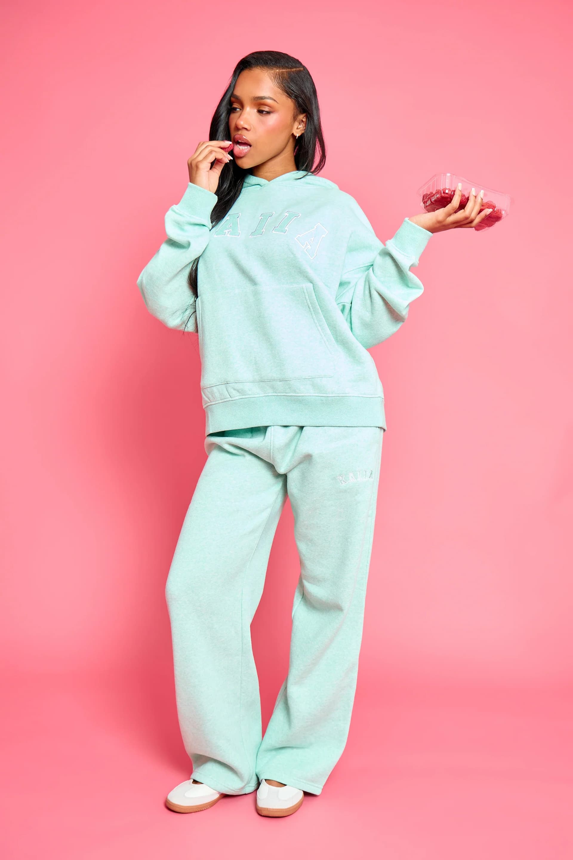 Kaiia Kaiia Logo Wide Leg Joggers Mint Green Marl