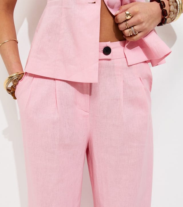 New Look Women's Pale Pink Linen Rich Tailored Trousers New Look - 2
