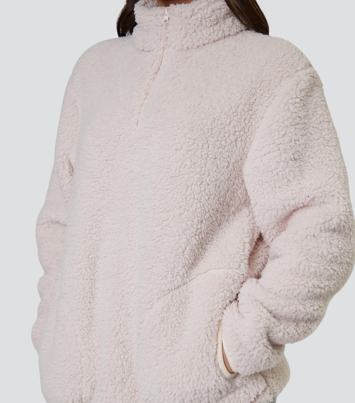 Loungeable Women's Cream Borg Quarter Zip Jumper Loungeable New Look - 4