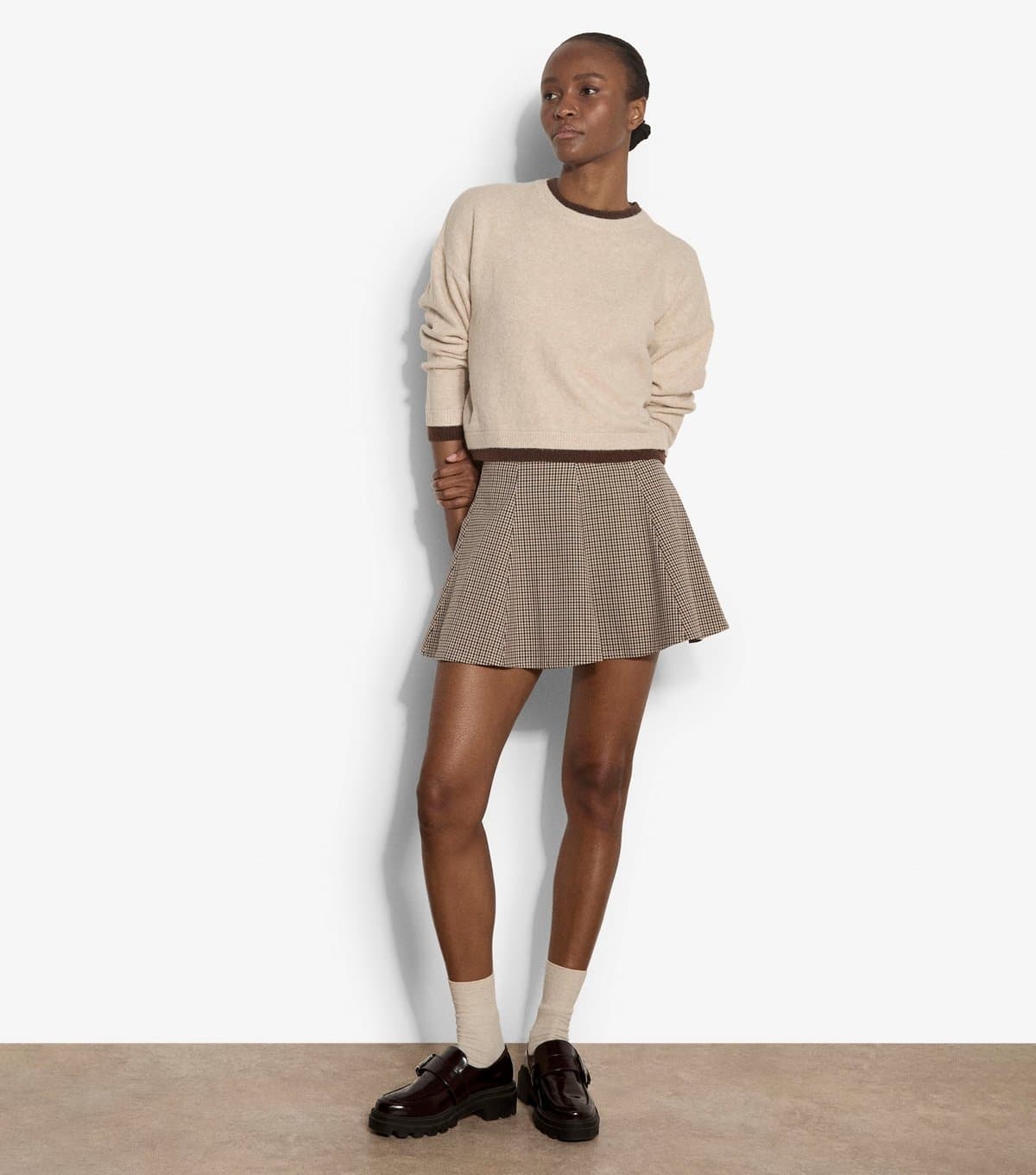 Apricot Women's Stone Check Flared Mini Skirt Apricot New Look