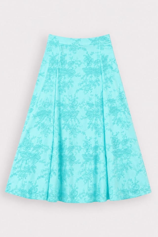 Kettlewell Kettlewell Women's Embroidered Cotton A-Line Skirt in Bright Blue - 2