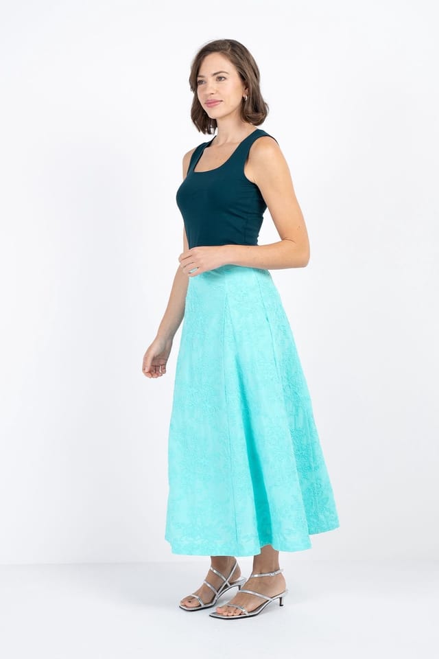 Kettlewell Kettlewell Women's Embroidered Cotton A-Line Skirt in Bright Blue - 3