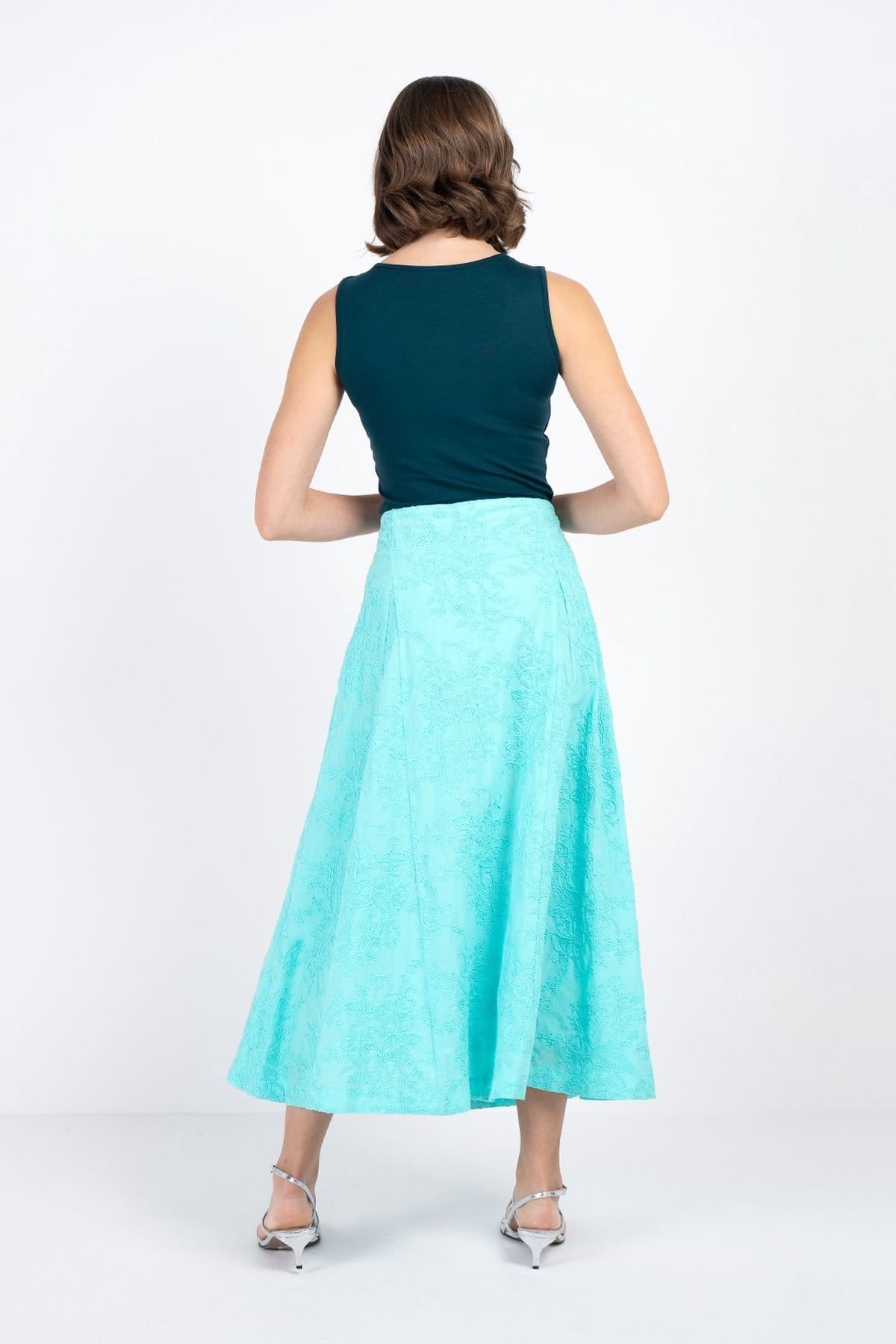 Kettlewell Kettlewell Women's Embroidered Cotton A-Line Skirt in Bright Blue - 4