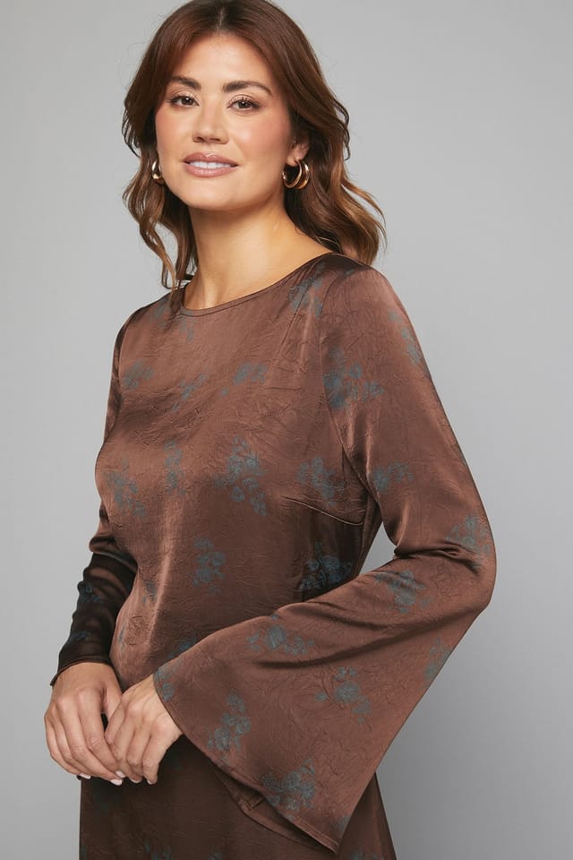 Wallis Wallis Women's Floral Satin Bias Cut Midi Dress in Chocolate - 3