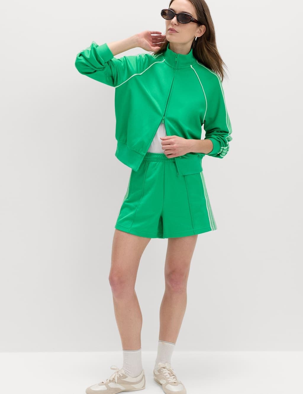 Marks & Spencer M&S Bright Green Cotton Rich Side Stripe Shorts