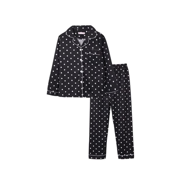 Ella Ella Women's Elegant Long Sleeve Polka Dot Pyjamas Set in Black - 2