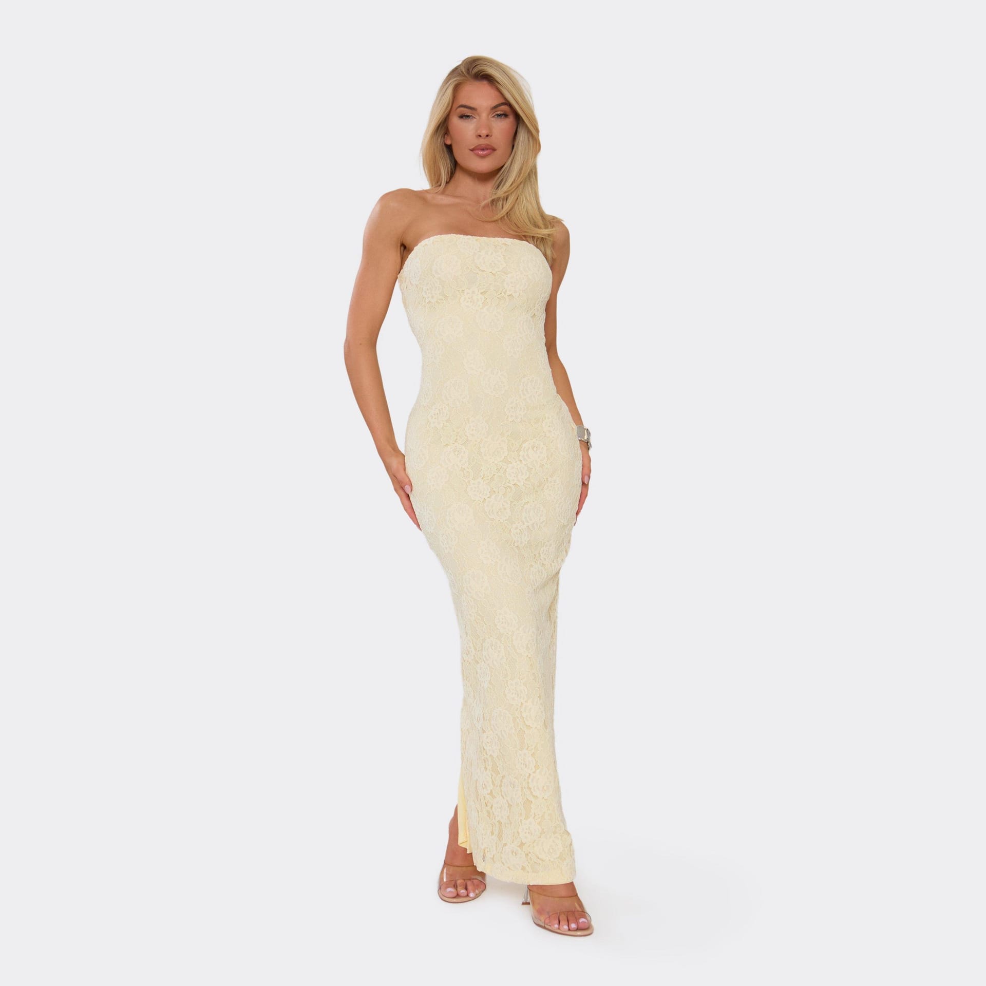 EGO Lemon Lace Bandeau Maxi Dress, Women's Size UK 6