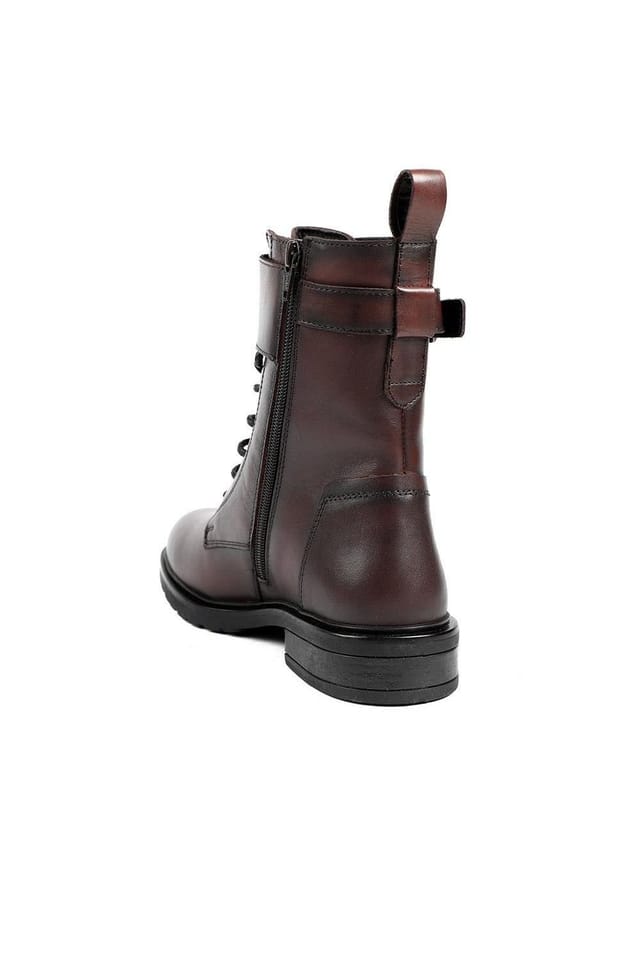 Jones Bootmaker Jones Bootmaker Women's Marisa Buckle-Detailed Leather Military Boots in Burgundy - 3