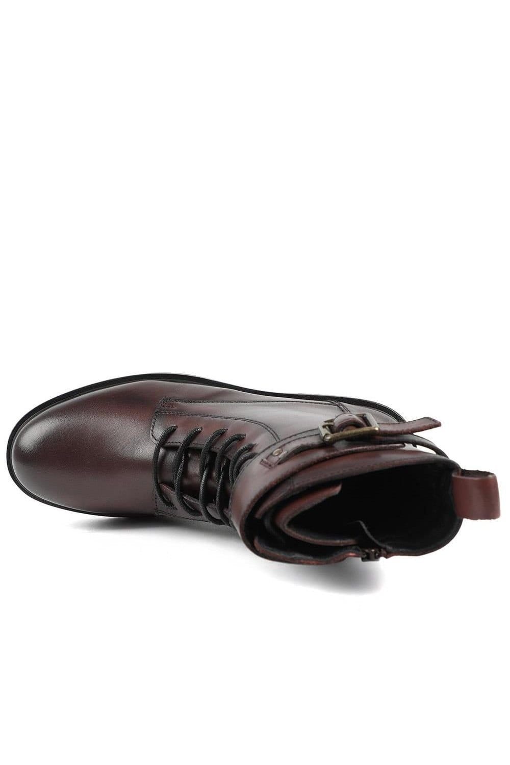 Jones Bootmaker Jones Bootmaker Women's Marisa Buckle-Detailed Leather Military Boots in Burgundy - 4