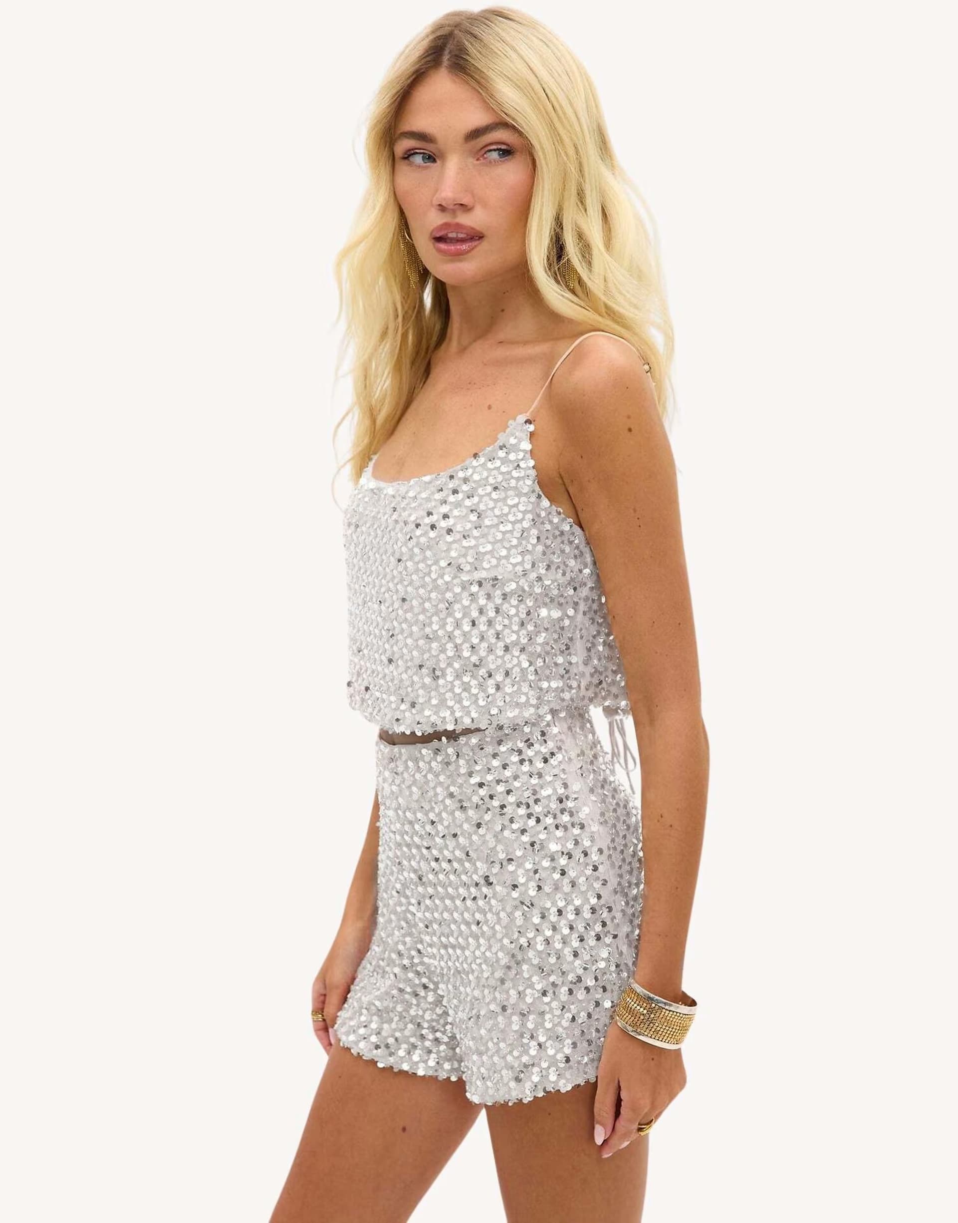 ASOS Loavies Glitter party vibes shorts with silver sequins in offwhite
