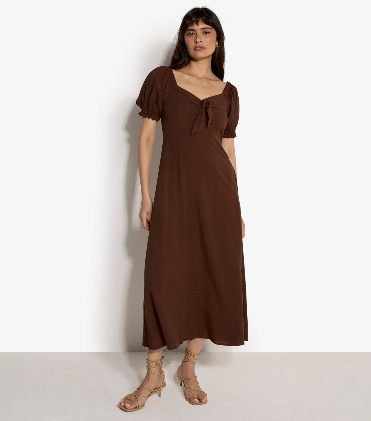 Apricot Women's Dark Brown Tie Detail Midaxi Dress Apricot New Look - 1