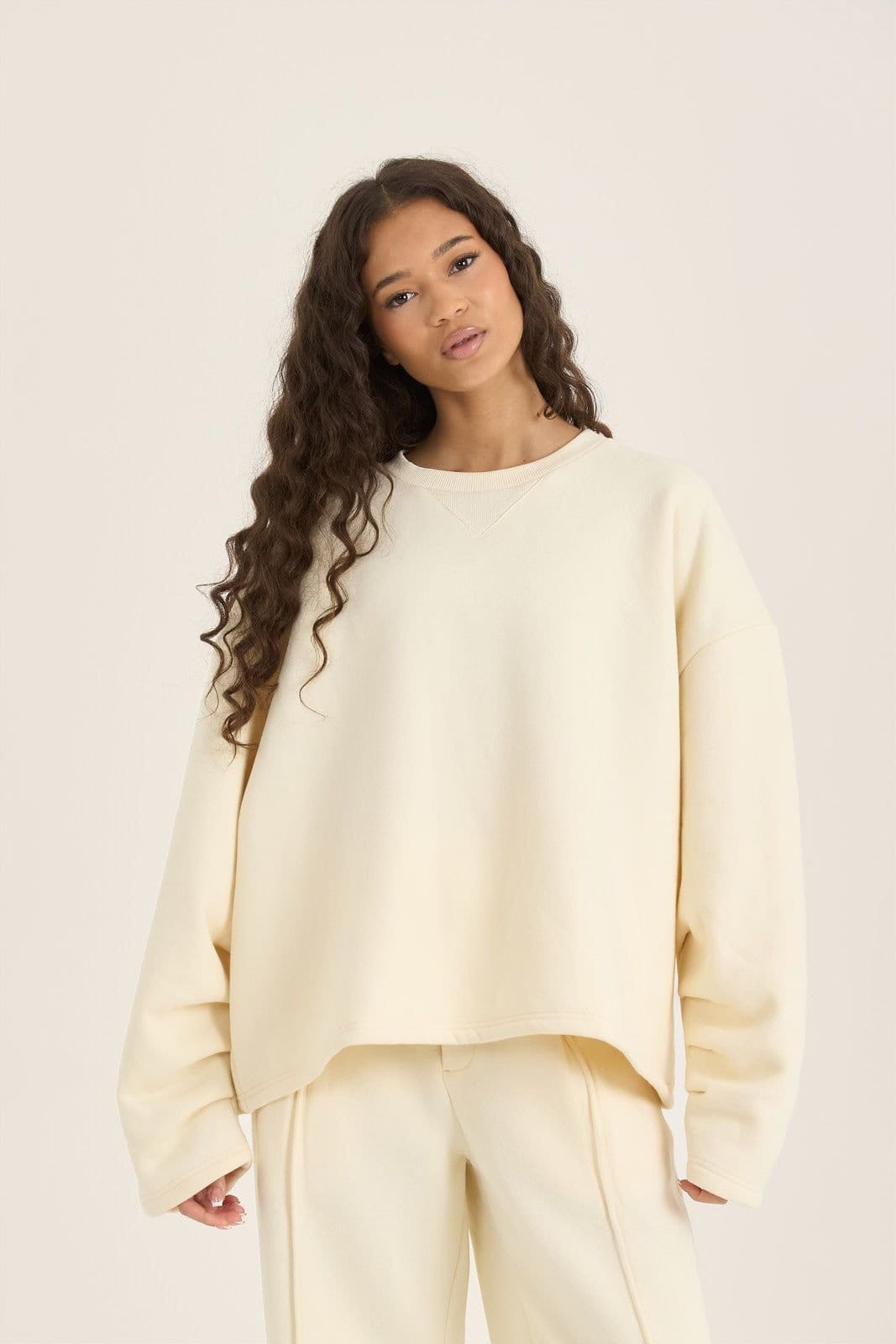 Loom Archives Cream Ruched Sleeve Detail Sweat Shirt
