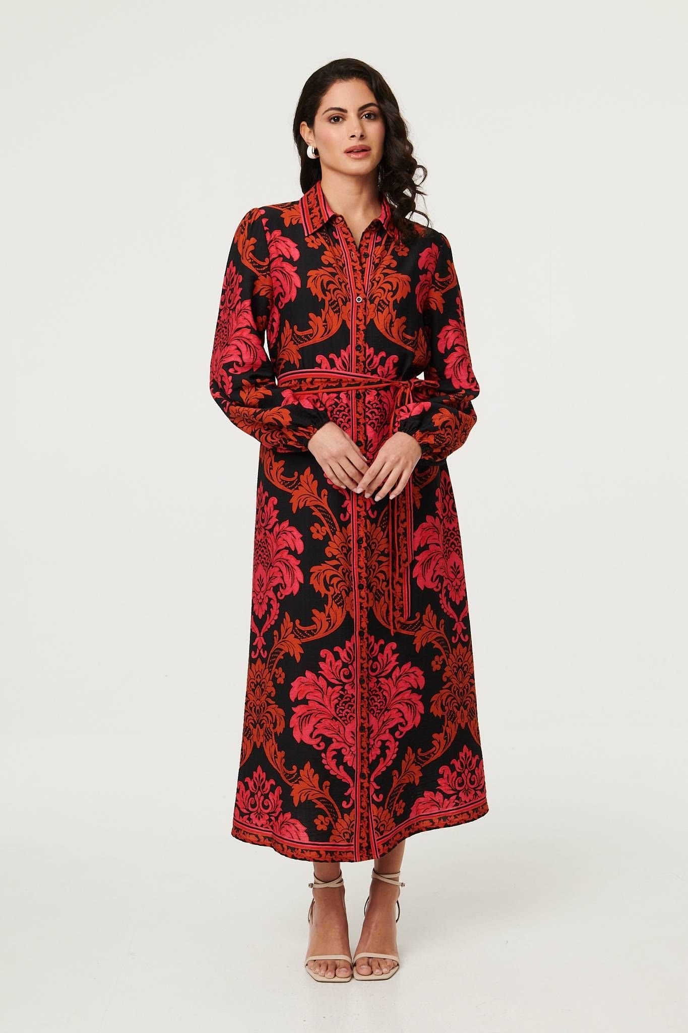 Izabel London Izabel London Women's Baroque Print Long Sleeve Maxi Dress