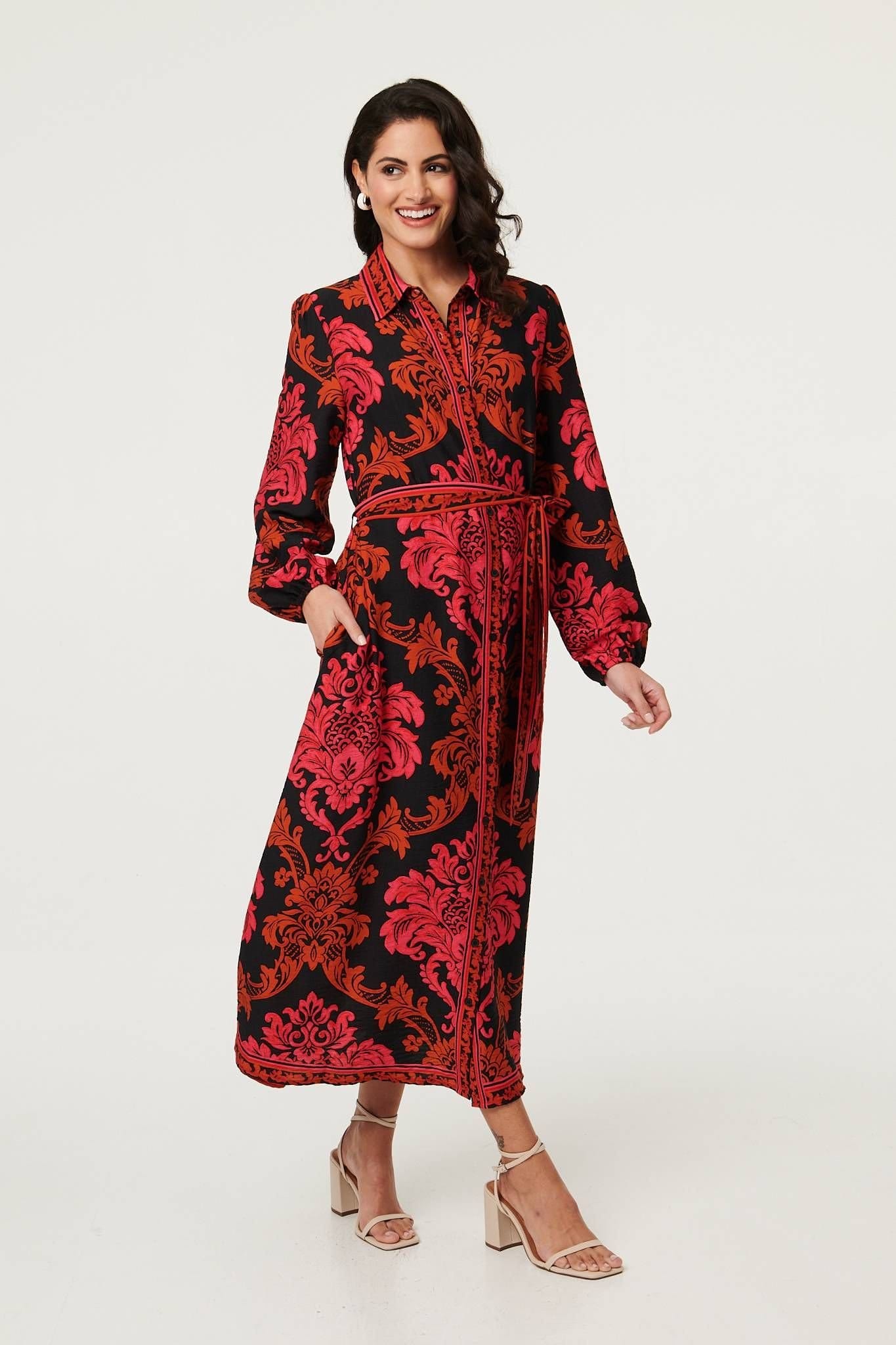Izabel London Izabel London Women's Baroque Print Long Sleeve Maxi Dress - 4