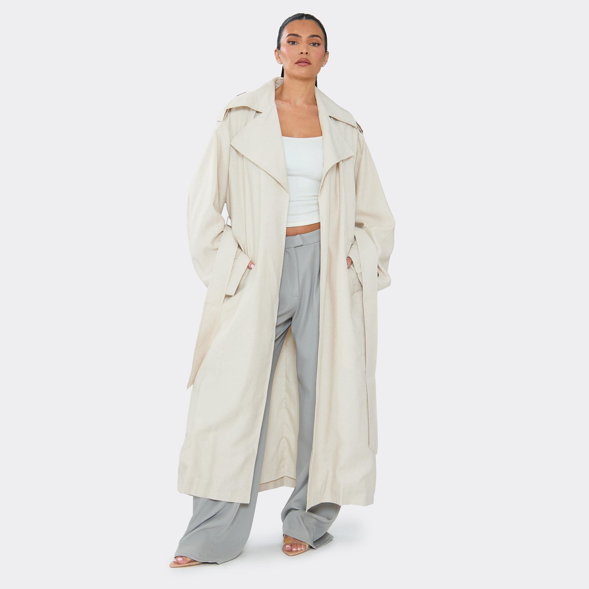 EGO EGO Cream Linen Oversized Maxi Trench Coat