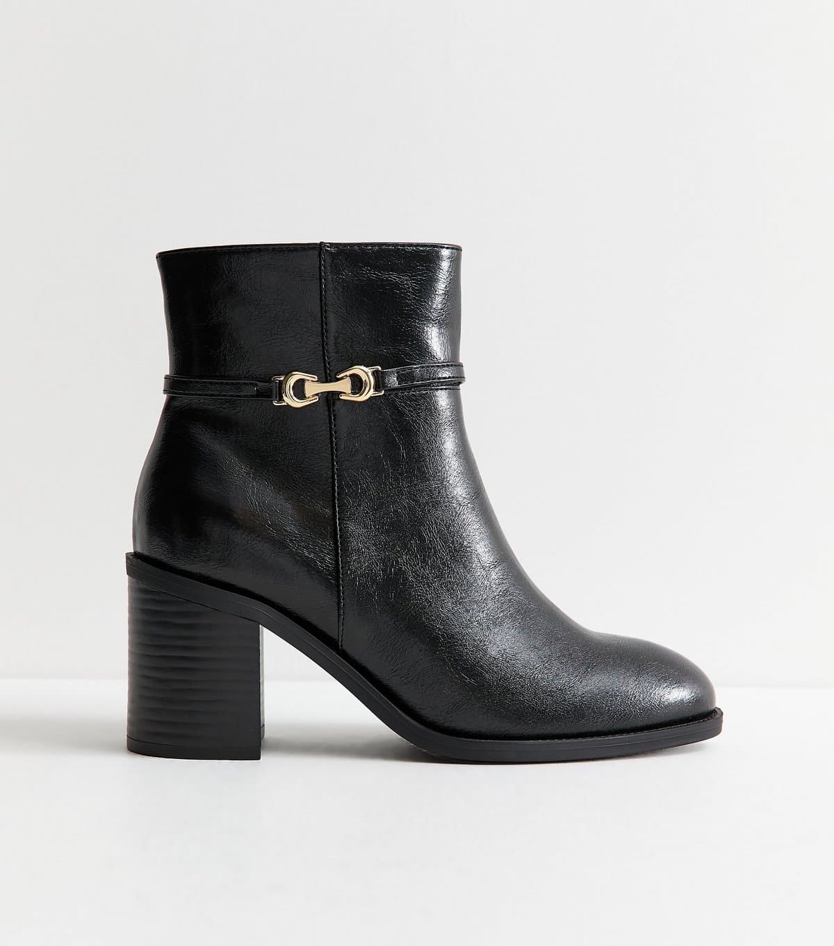 New Look Women's Extra Wide Fit Black Buckle Block Heel Ankle Boots Vegan New Look