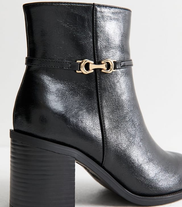 New Look Women's Extra Wide Fit Black Buckle Block Heel Ankle Boots Vegan New Look - 3