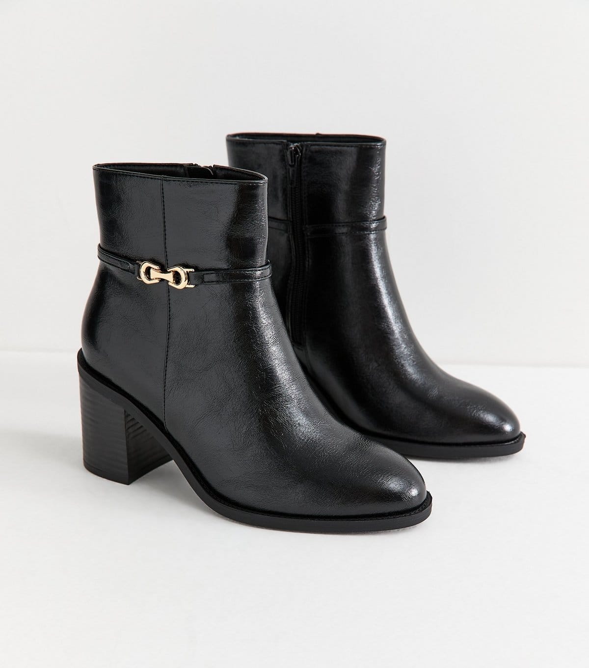 New Look Women's Extra Wide Fit Black Buckle Block Heel Ankle Boots Vegan New Look - 4