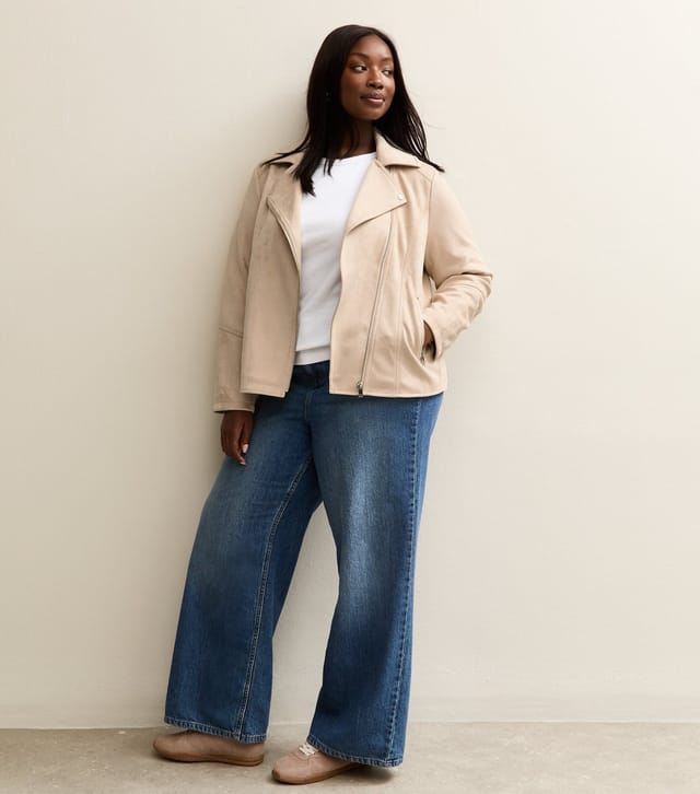 New Look Women's Plus Size Stone Faux Suede Biker Jacket Curves New Look - 3