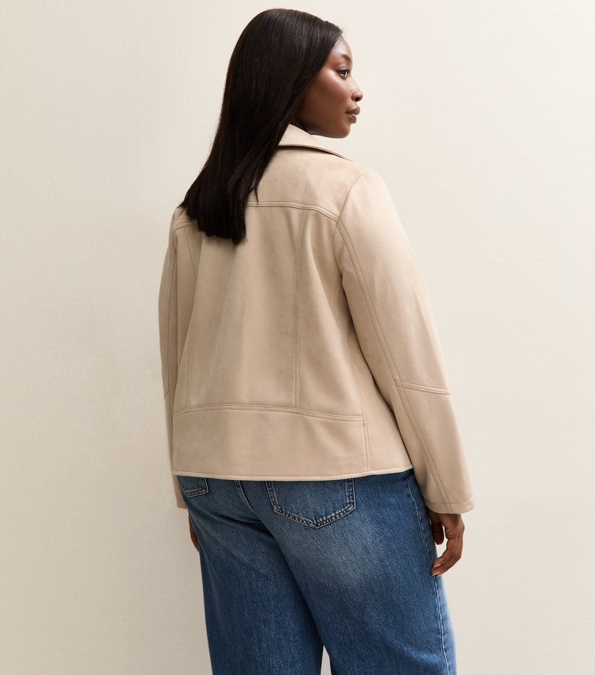 New Look Women's Plus Size Stone Faux Suede Biker Jacket Curves New Look - 4