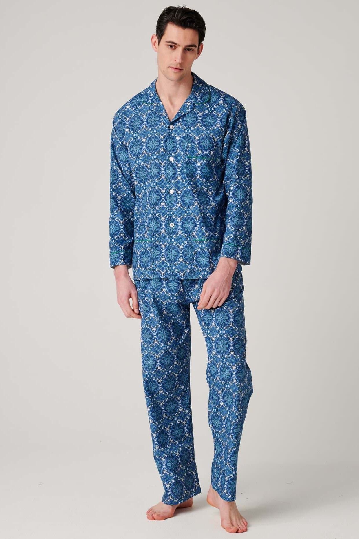 British Boxers British Boxers Men's "Marrakesh Paisley" Crisp Cotton Pyjama Set in Bright Blue