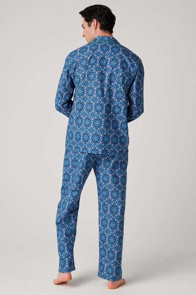 British Boxers British Boxers Men's "Marrakesh Paisley" Crisp Cotton Pyjama Set in Bright Blue - 3
