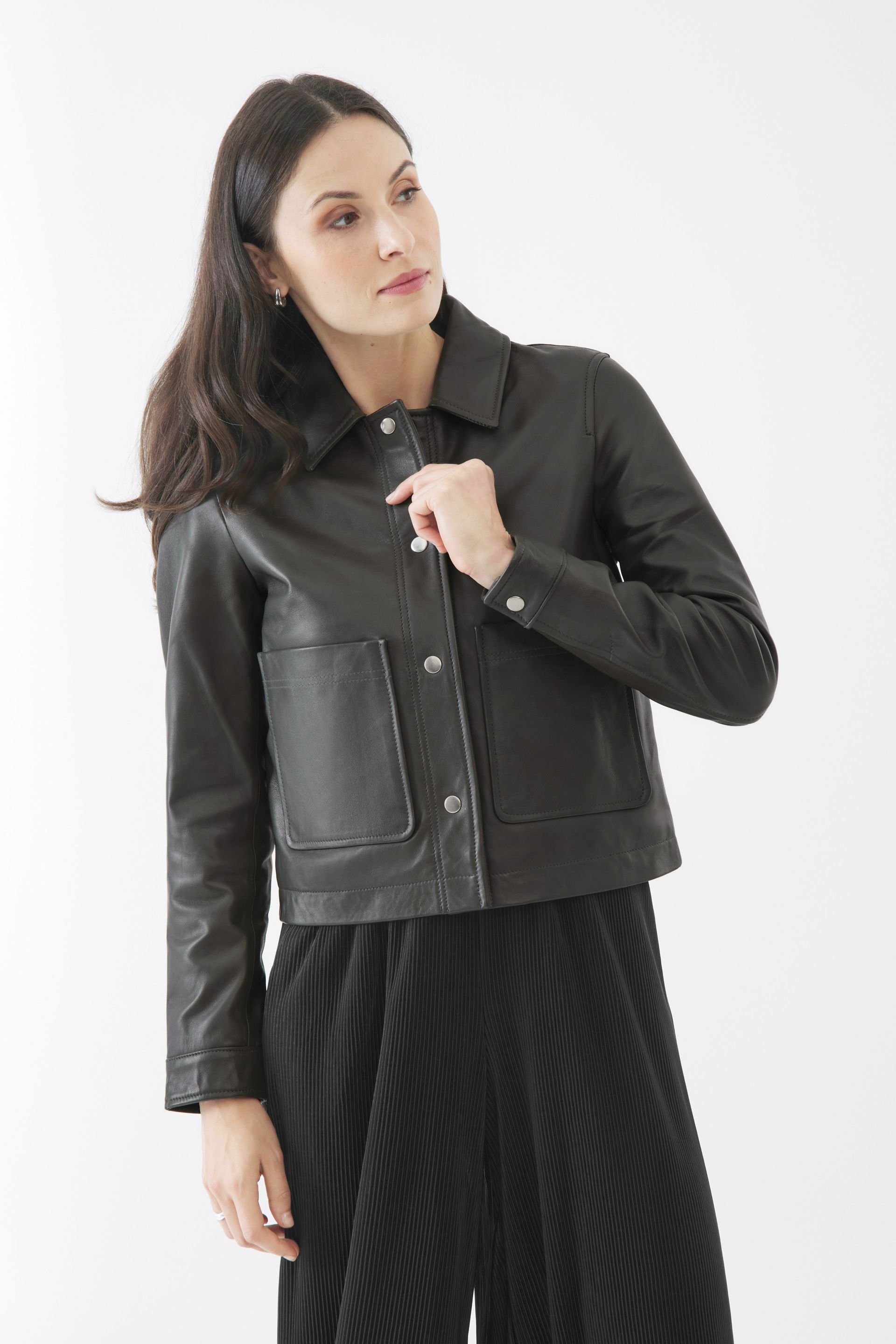 Bolongaro Trevor Bolongaro Trevor Women's Real Leather Evie Worker Jacket in Olive - 2