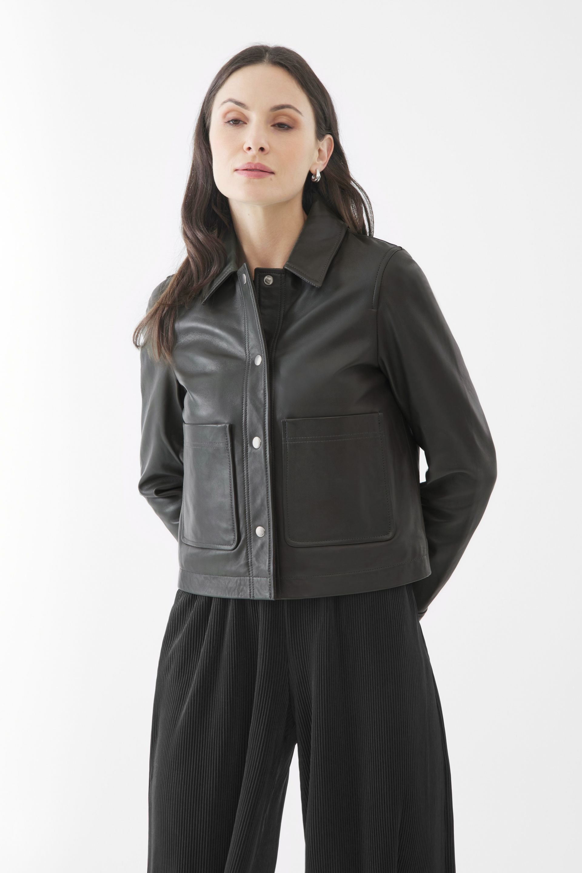 Bolongaro Trevor Bolongaro Trevor Women's Real Leather Evie Worker Jacket in Olive - 3