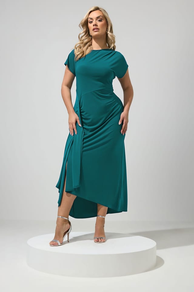 Yours Yours Women's Gather Detail Maxi Dress in Teal - 3