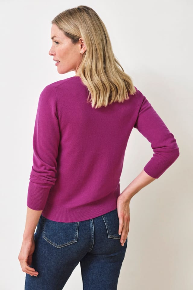 Pure Collection Pure Collection Women's Cashmere Crew Neck Cardigan in Dark Pink - 3
